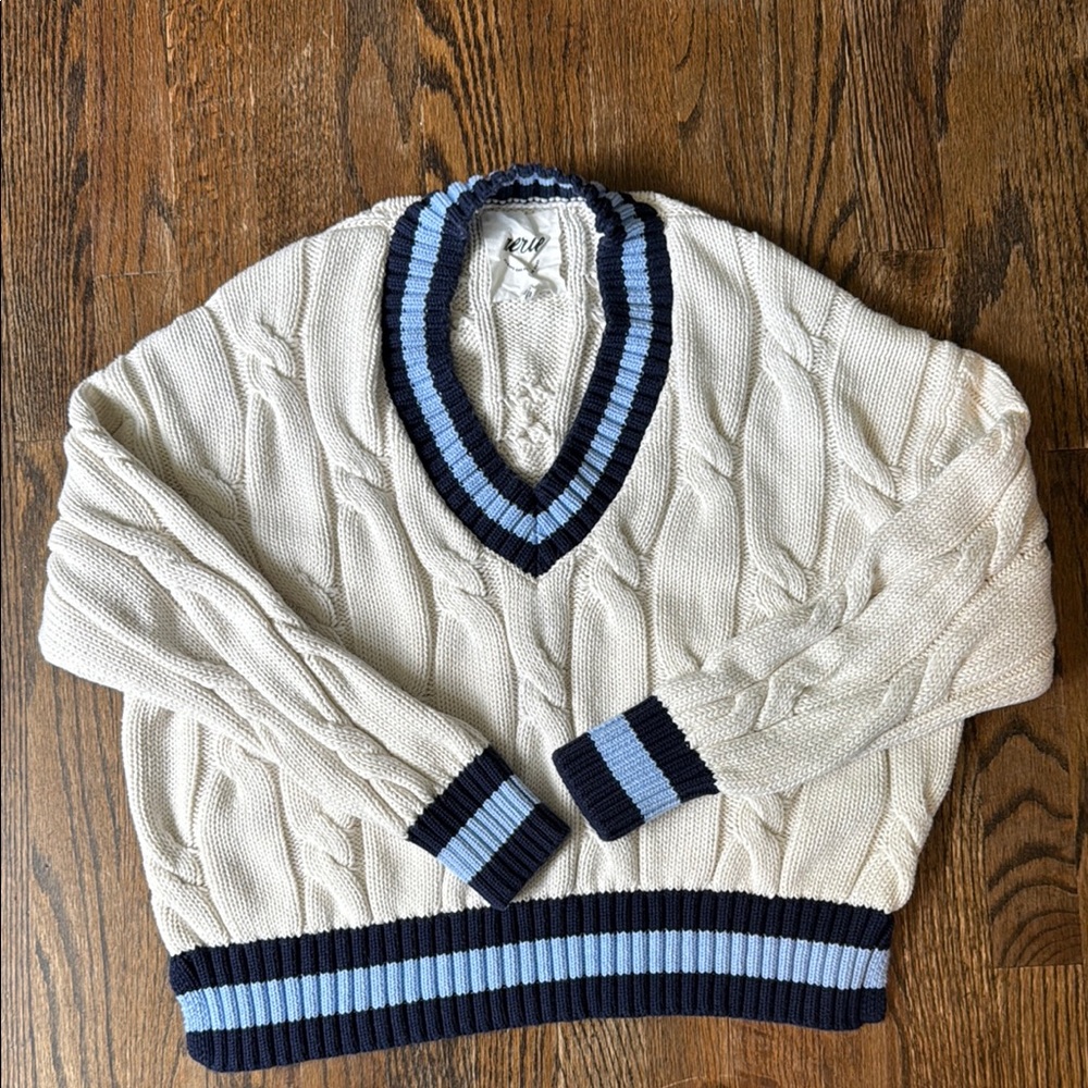 Aerie Cropped off the Shoulder Cable Knit V-neck Sweater
